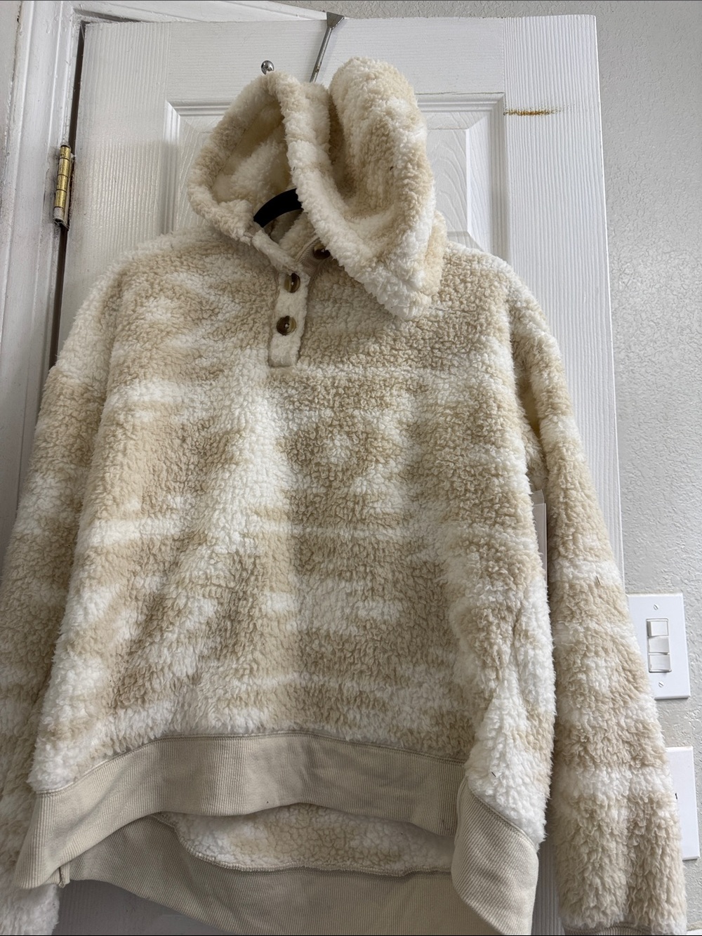 Sonoma Cream Sherpa Pullover Hoodie with Button Placket